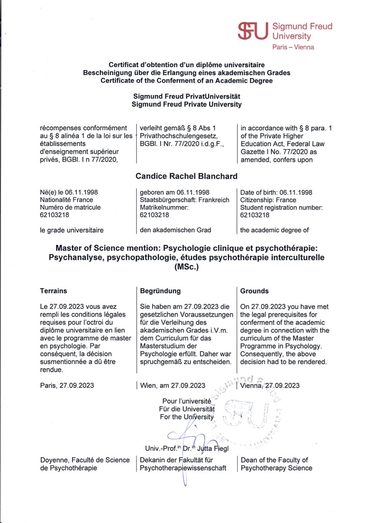 photo diplome Candice blanchard