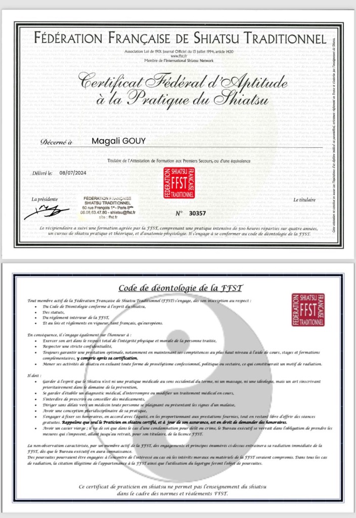 photo diplome Magali Bornéo Shiatsu
