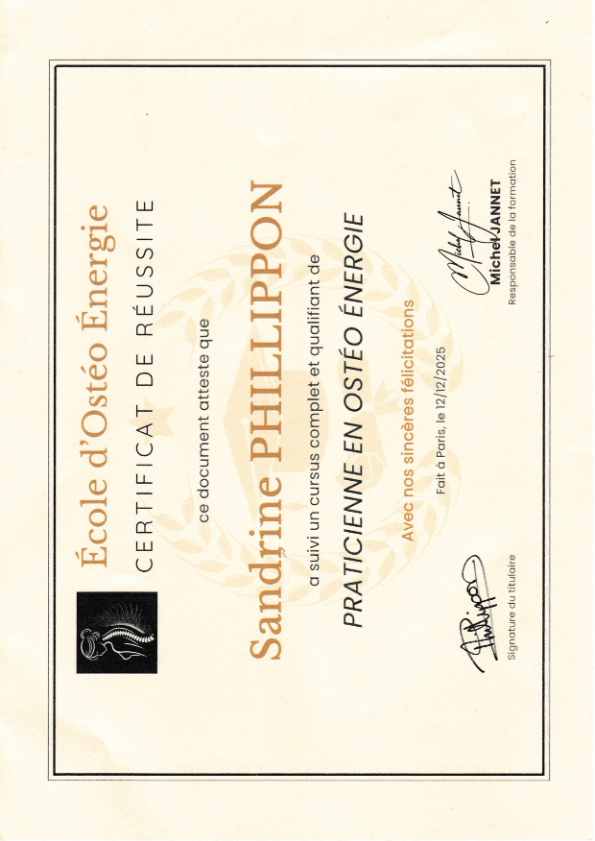 photo diplome Sandrine PHILLIPPON