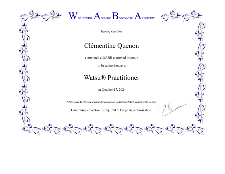 photo diplome Relaxation aquatique