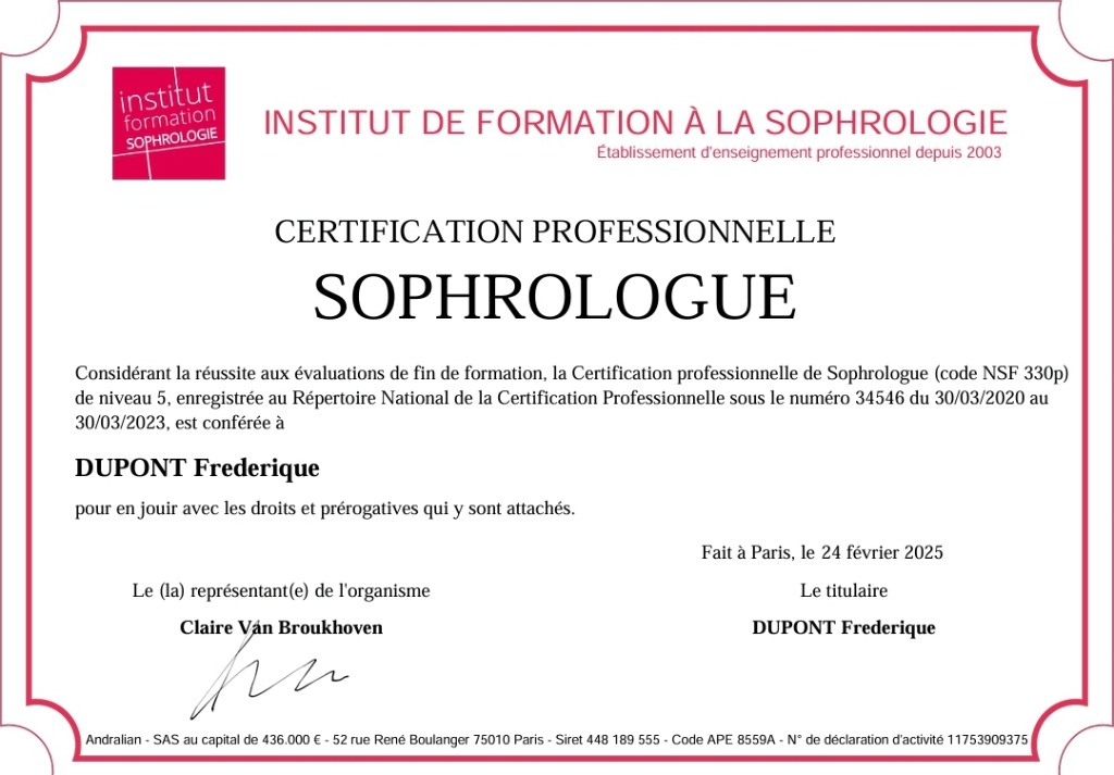 photo diplome FDD SOPHROLOGIE