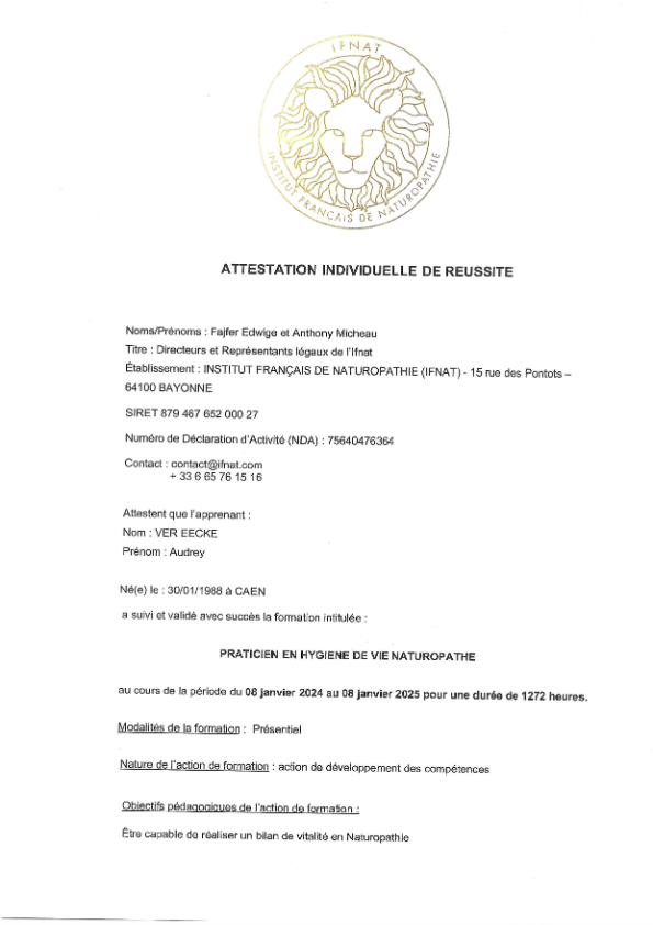 photo diplome Audrey VER EECKE