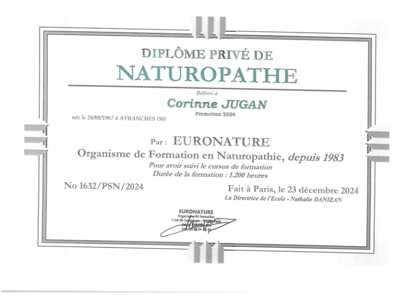 photo diplome Vitaceae Naturopathie Corinne JUGAN