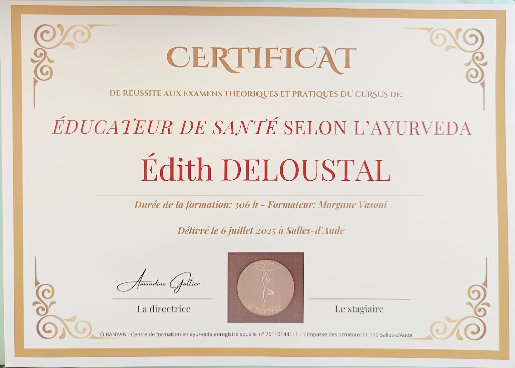 photo diplome Ela Ayurveda