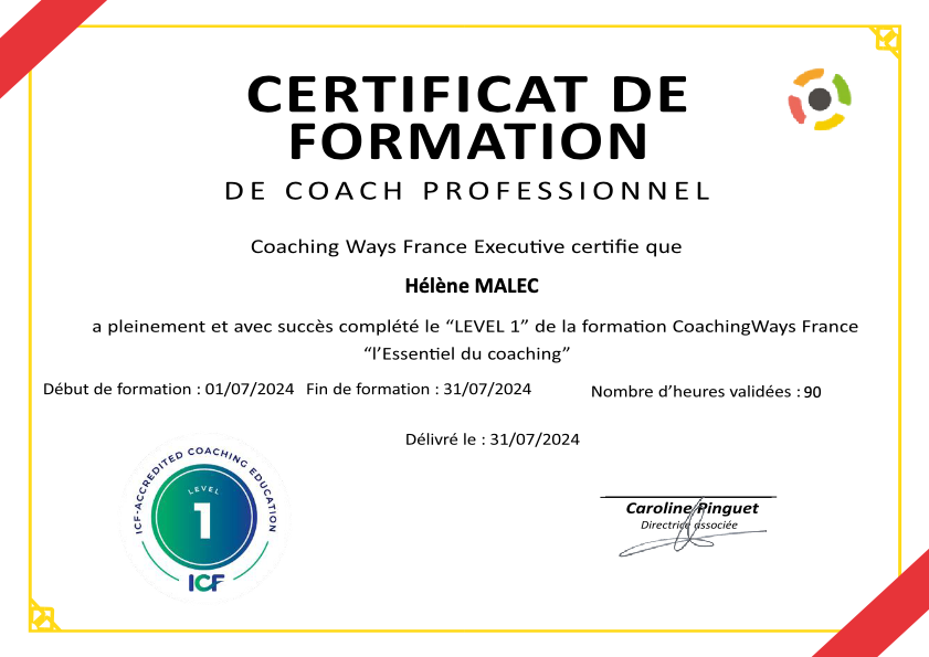 photo diplome Helene Malec Coach Scolaire