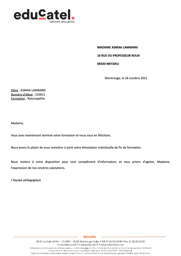 photo diplome Asmaa Mansouri