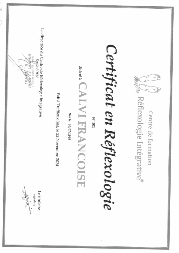 photo diplome CALVI Réflexologue
