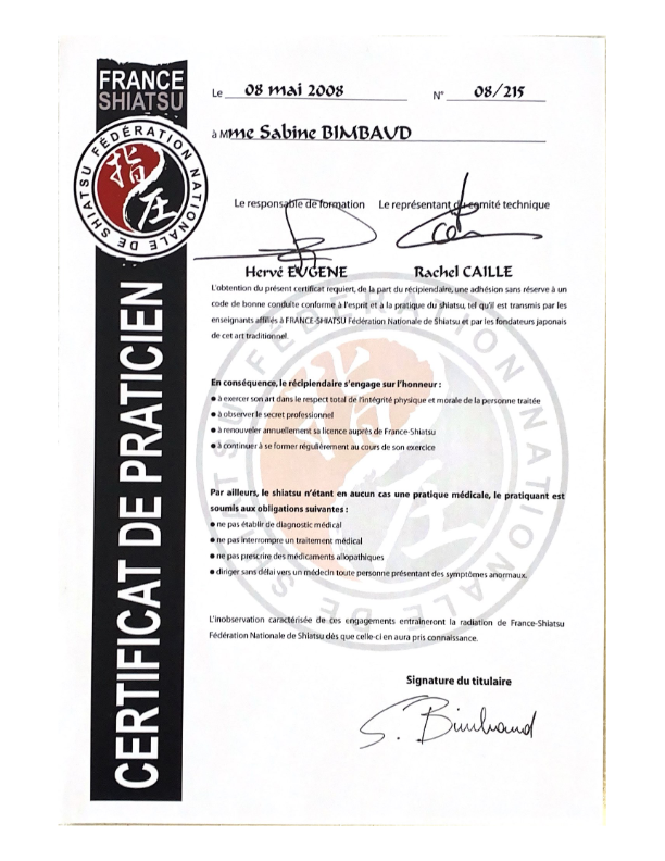 photo diplome Sabine Bimbaud, Shirena