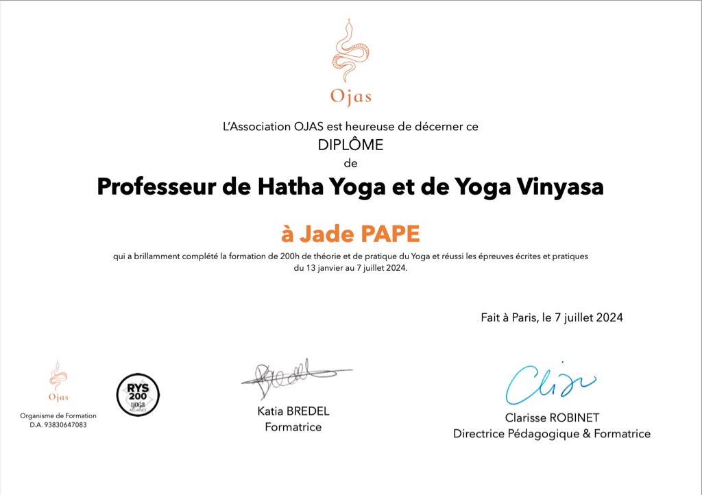 photo diplome Déjà yoga