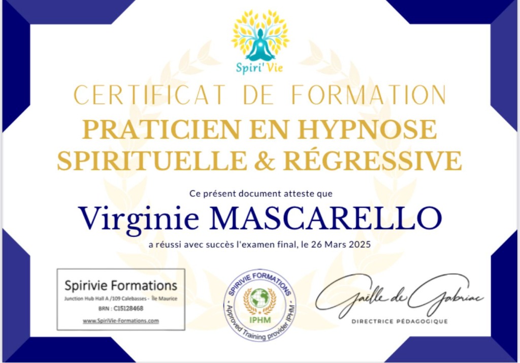 photo diplome Virginie les clés de l’harmonie intérieure