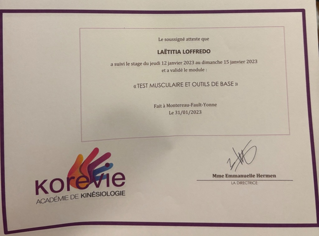 photo diplome Harmon’is kinesiologie 