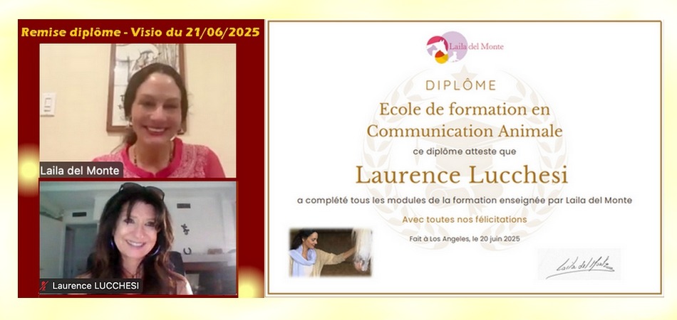 photo diplome Laurence LUCCHESI - COMMUNICATION ANIMALE