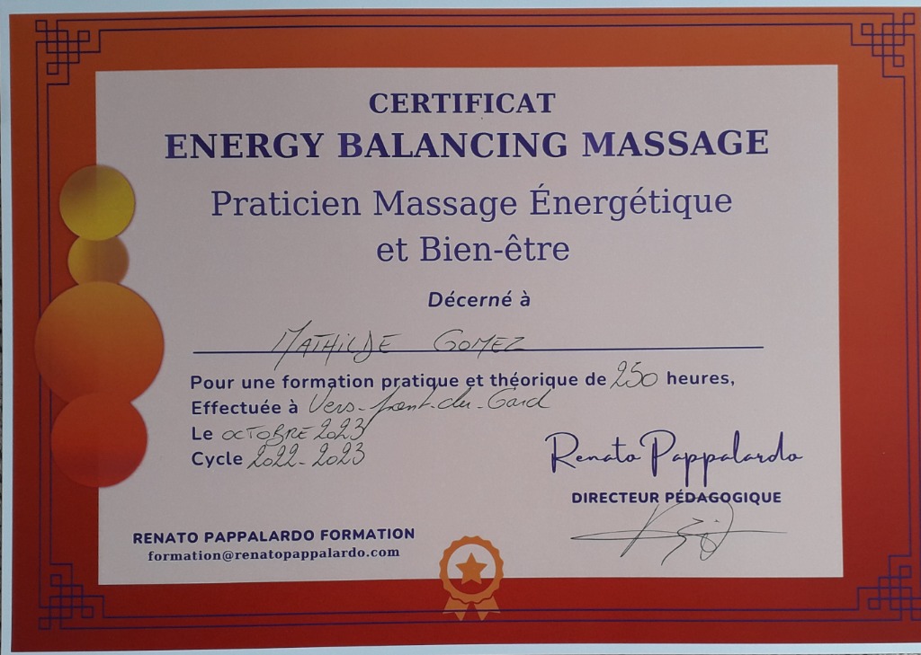 photo diplome Samãna - massages et soins holistiques