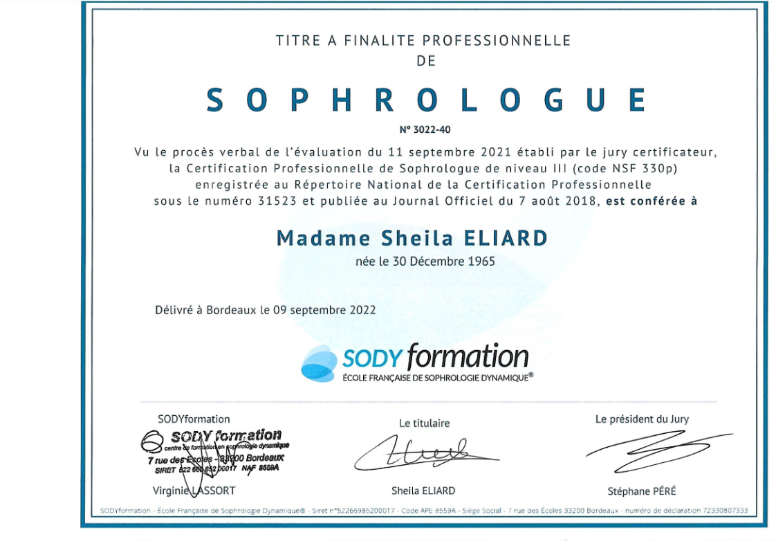 photo diplome Sheila ELIARD 