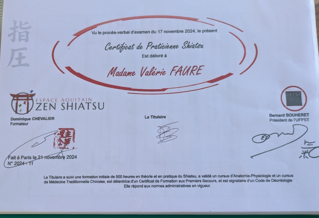 photo diplome Zen Shiatsu 
