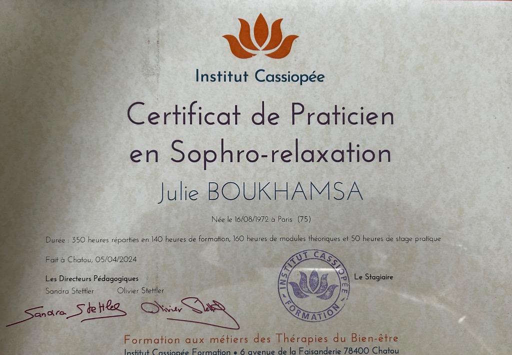 photo diplome La sophro de Julie 