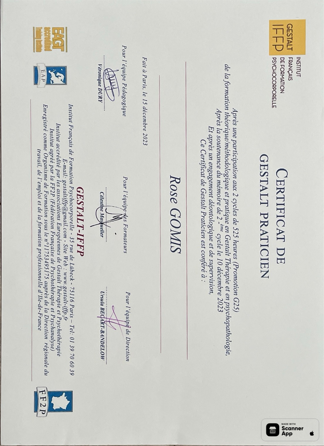 photo diplome Rose Fernandy