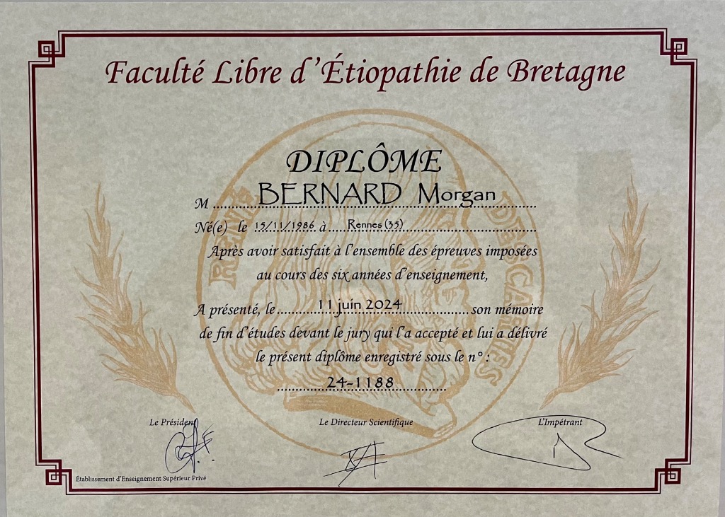 photo diplome Morgan Bernard - Étiopathe 