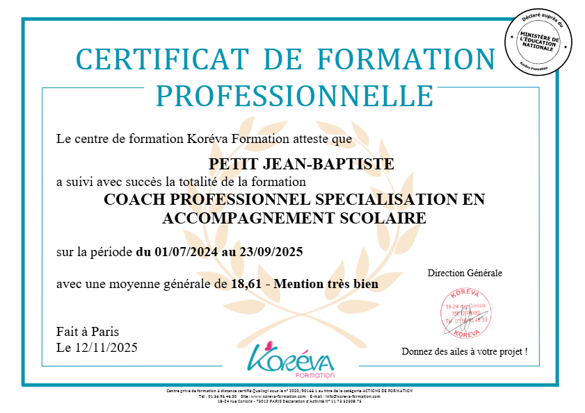 photo diplome Coach Life 