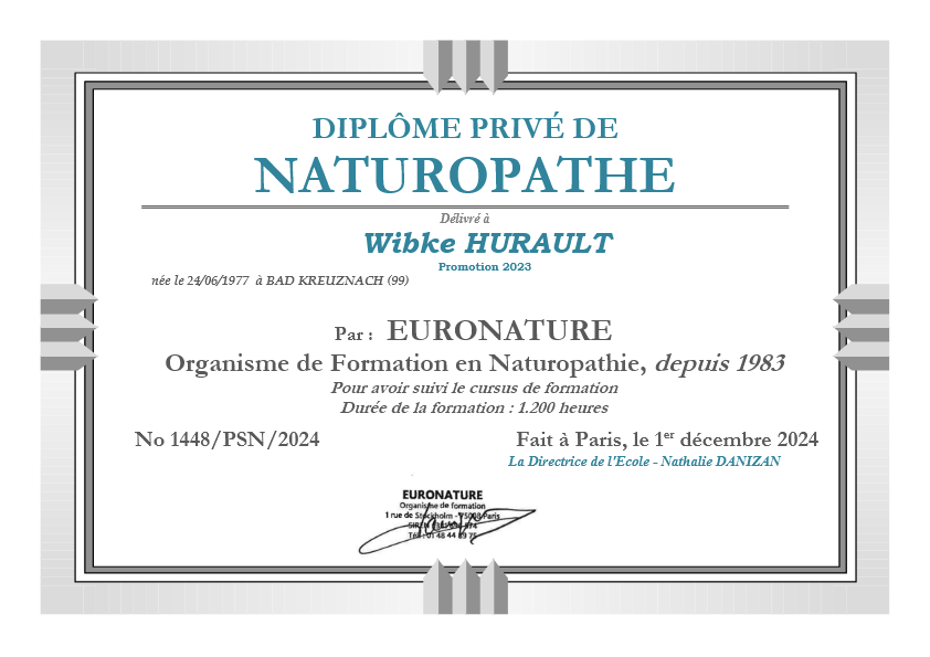photo diplome Wibke HURAULT - Shiatsu Naturopathe Kobido Réflexo