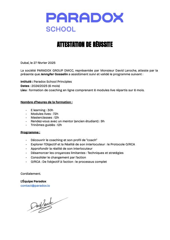 photo diplome Ricochet Coaching