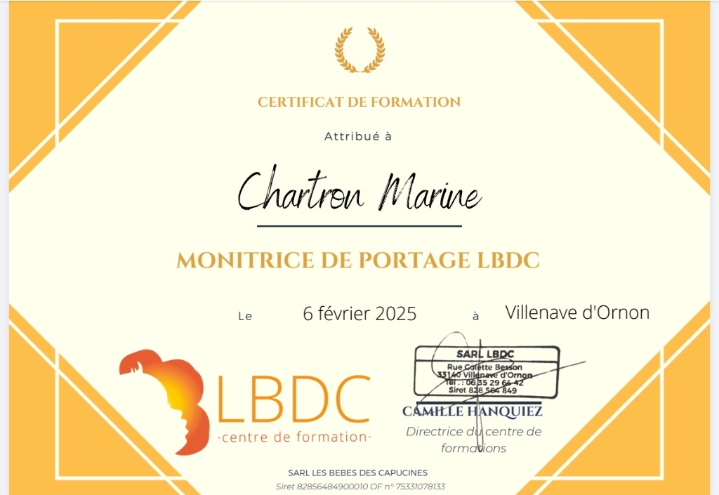 photo diplome Biodoula - Marine