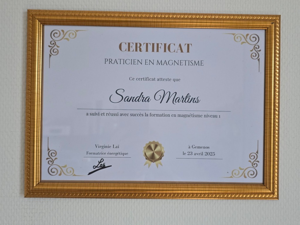 photo diplome Sandy - Praticienne Energéticienne