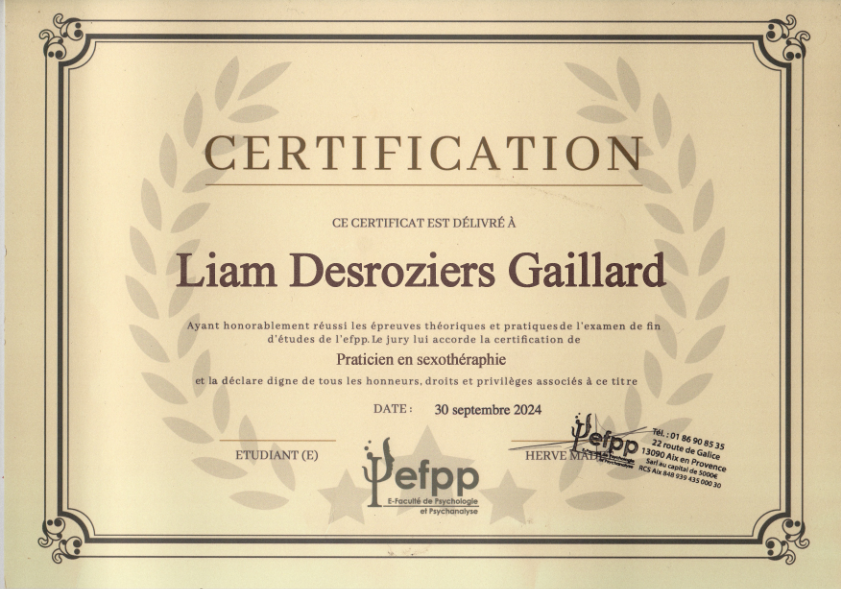 photo diplome Liam DESROZIERS-GAILLARD