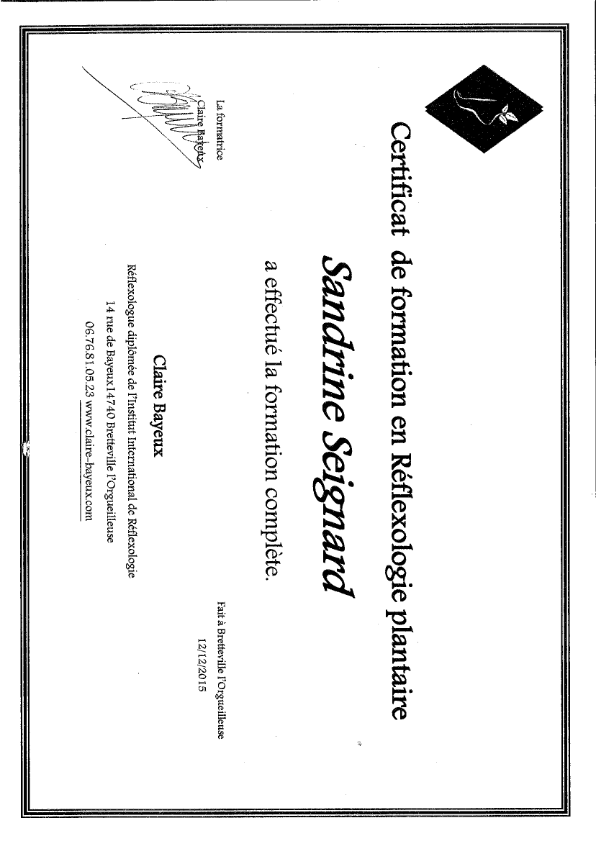 photo diplome Axetre - Sandrine SEIGNARD