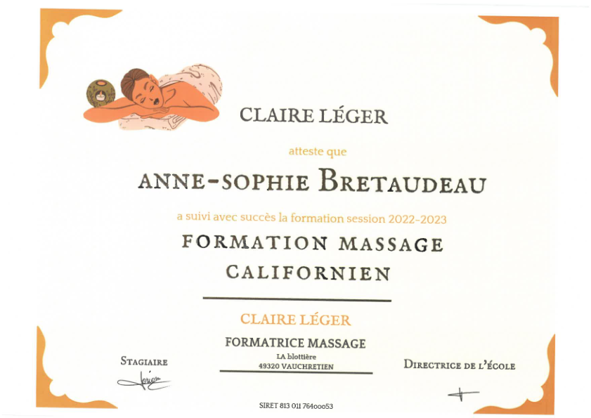 photo diplome Massage L’or ion