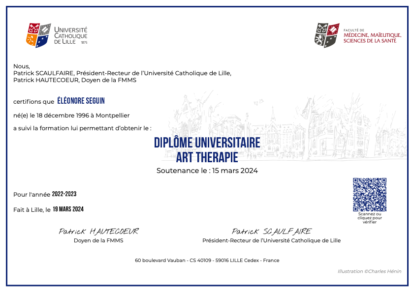 photo diplome Eléonore Seguin Art-thérapie