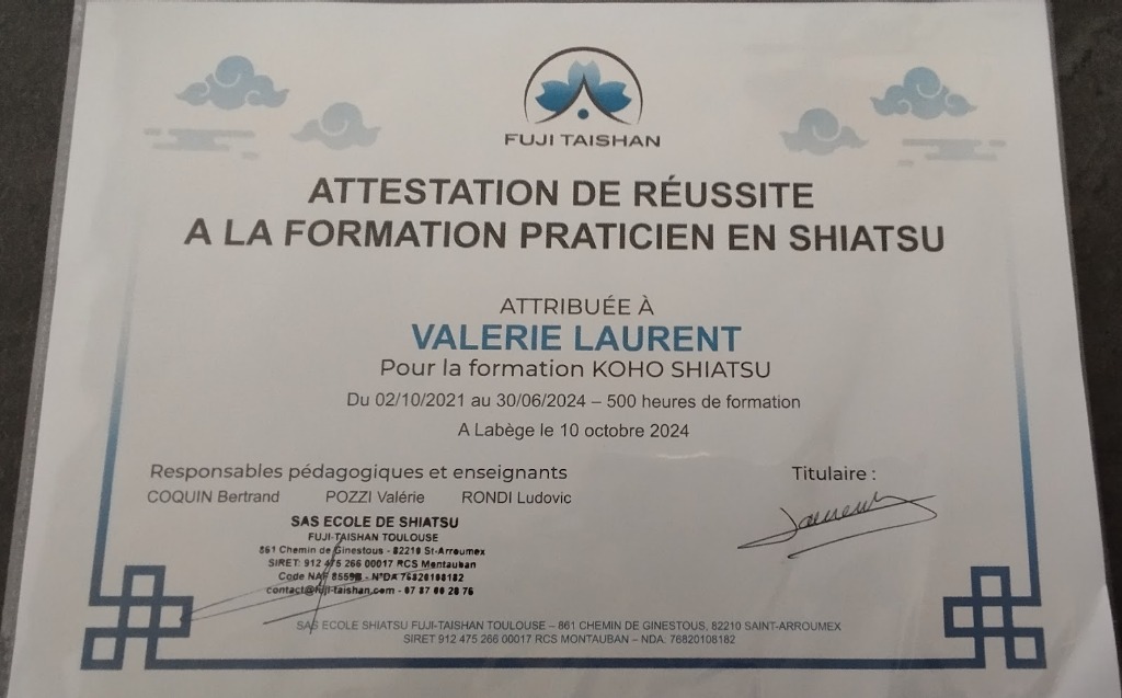 photo diplome Hotaru shiatsu