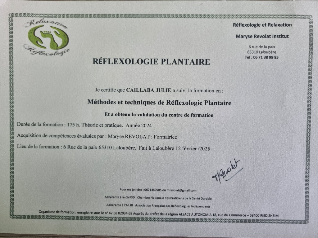 photo diplome Julie Caillaba - Ô bon’heure des sens 