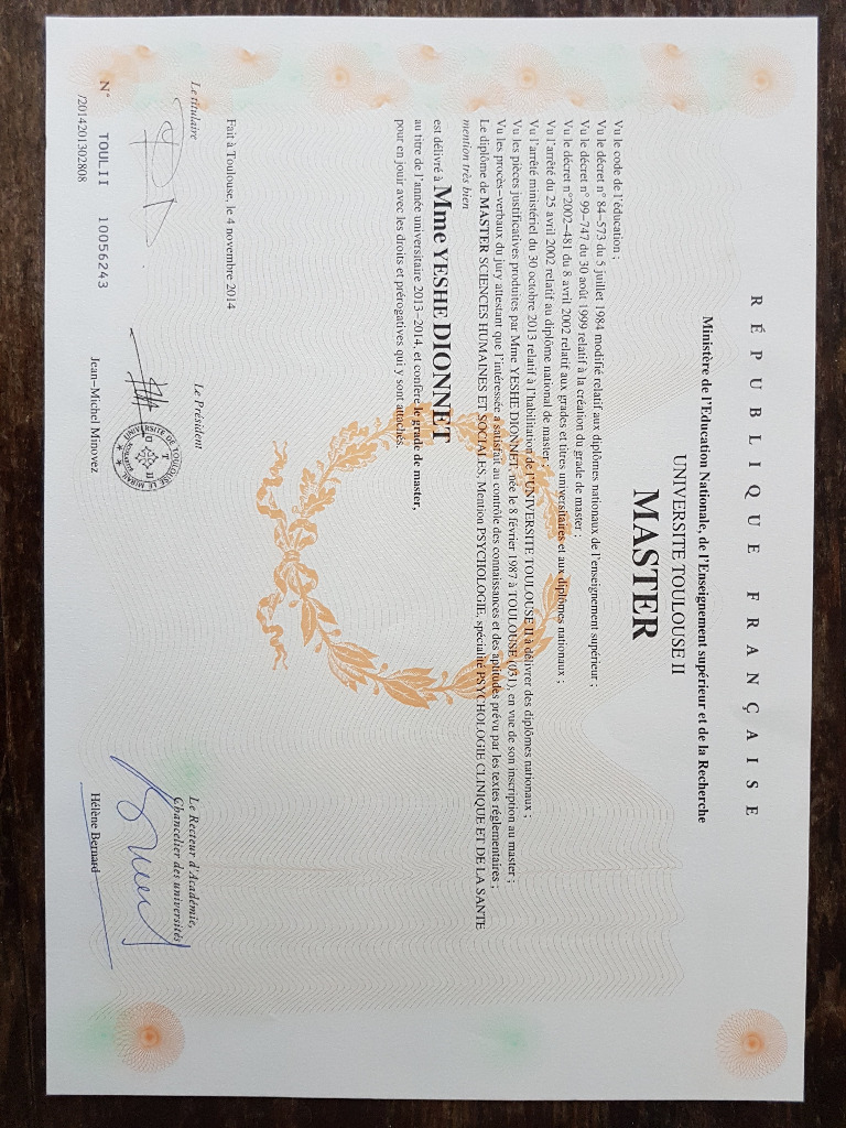 photo diplome Yeshé Dionnet