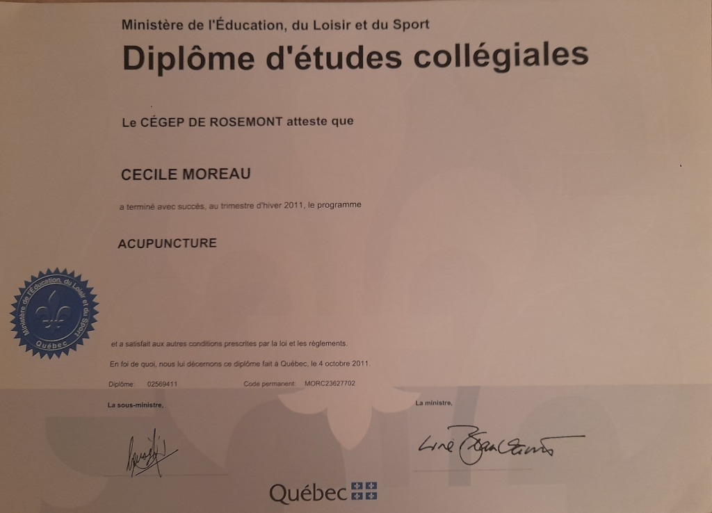 photo diplome Cécile Moreau MTC