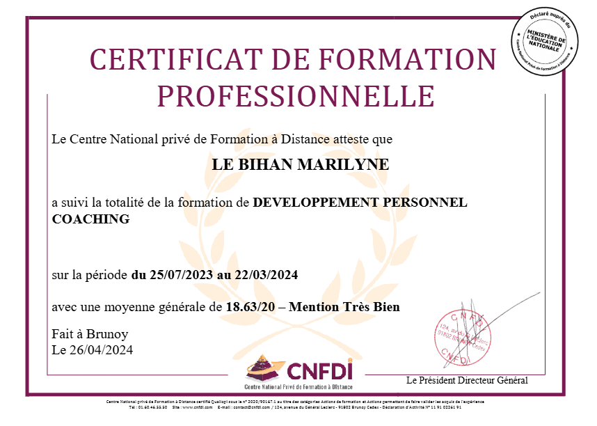 photo diplome Marilyne Le Bihan