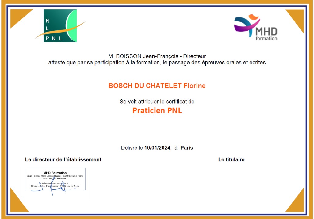 photo diplome FLORINE BOSCH DUCHATELET