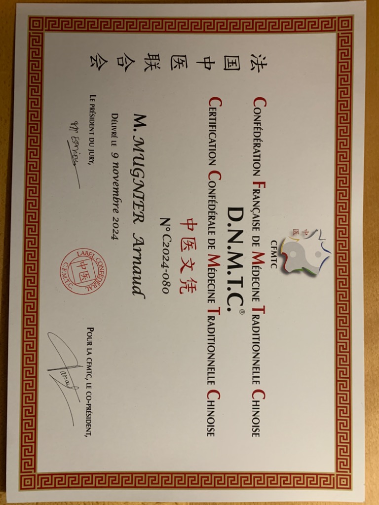 photo diplome Arnaud énergetique chinoise