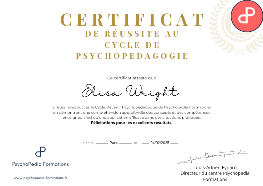 photo diplome Elisa Valid Wright