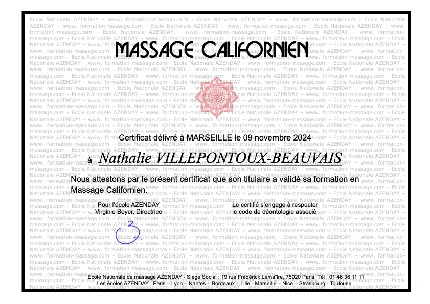 photo diplome Massages de l’île
