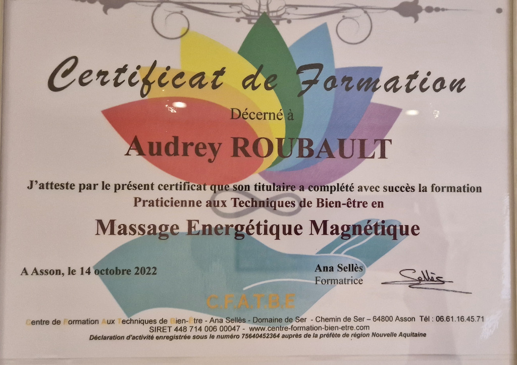 photo diplome Massages et soins avec Audrey