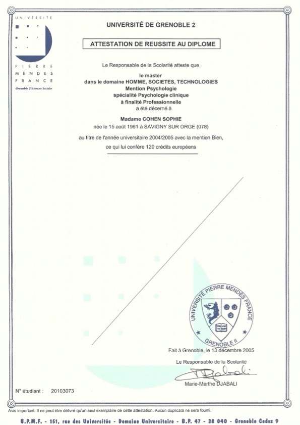 photo diplome Sophie Cohen