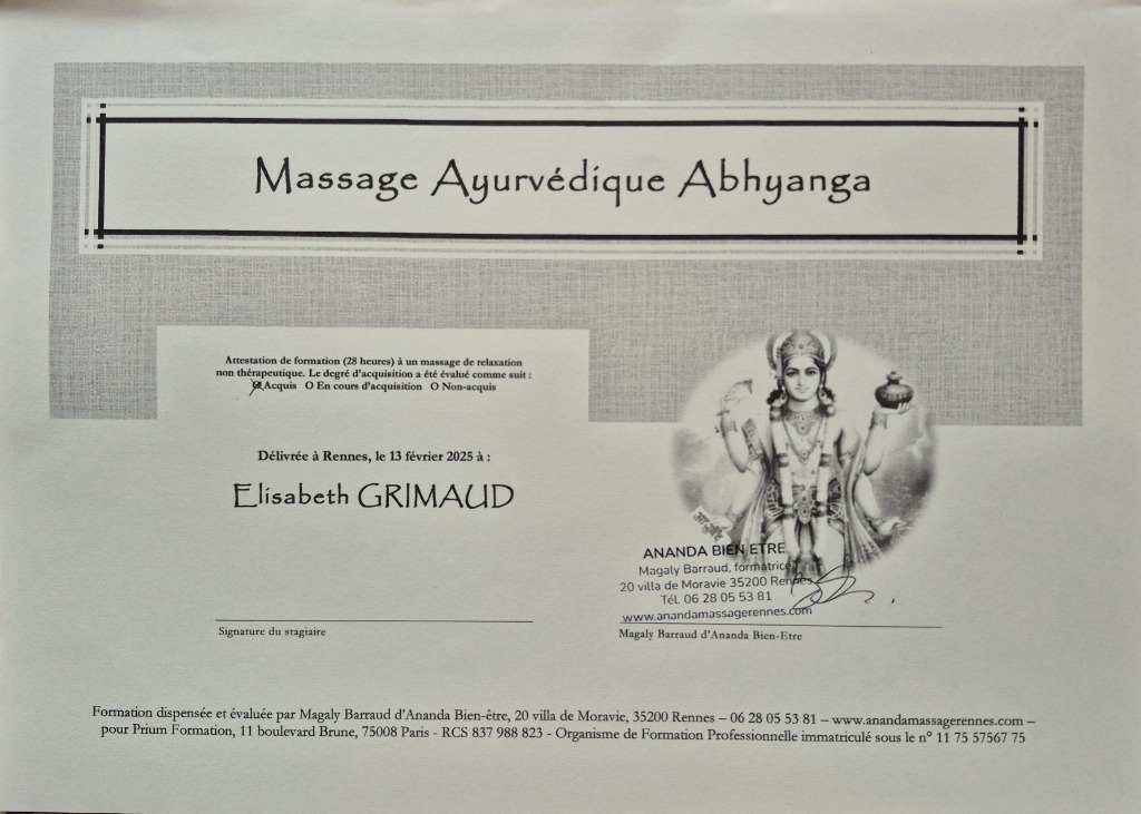 photo diplome Elisabeth Grimaud🔆Bohom Massage bien-être