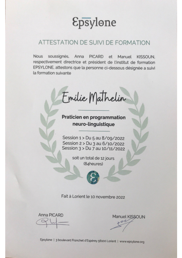 photo diplome EMILIE MATHELIN