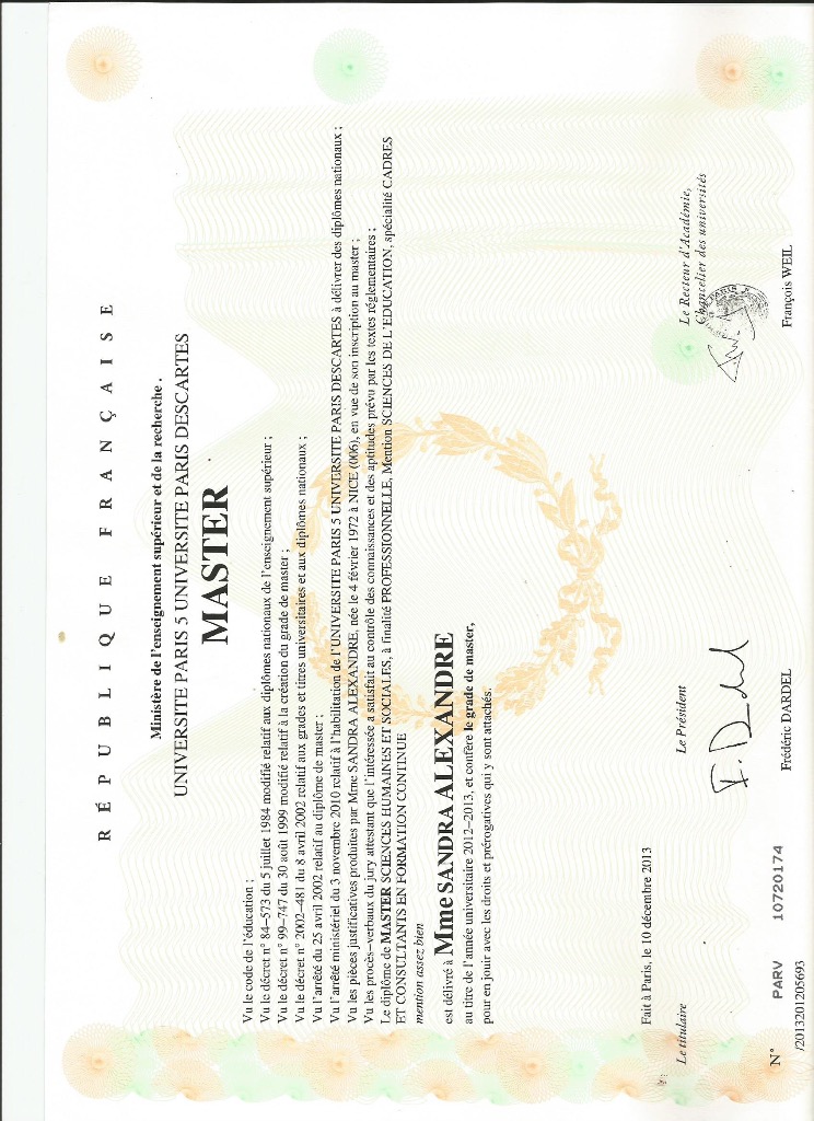 photo diplome Sandra JEANSONNIE-ALEXANDRE