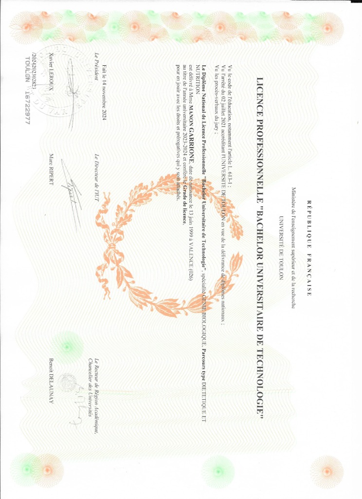 photo diplome Garrione Manon
