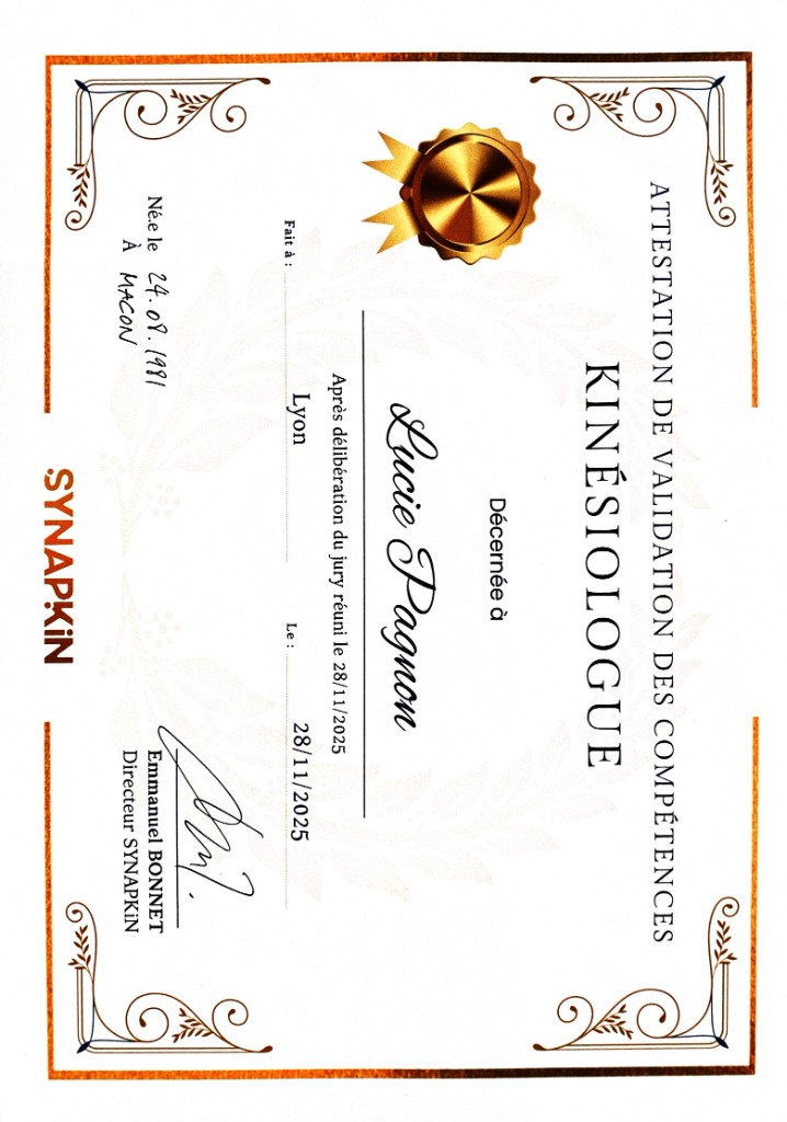 photo diplome Lucie Pagnon, kinésiologue