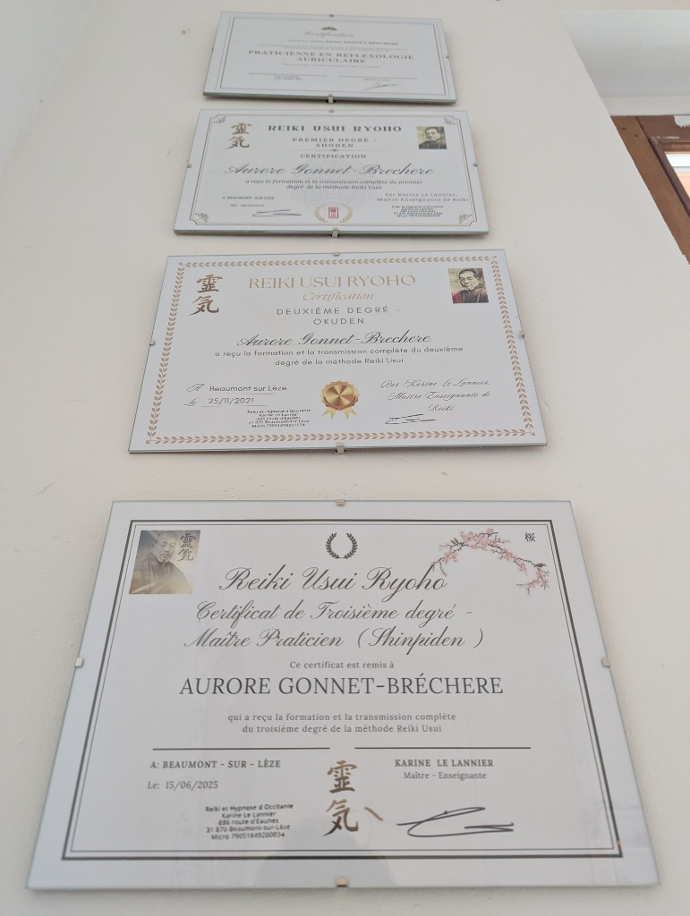 photo diplome AURORE HARMONIE (Reiki & Réflexologie Auriculaire)