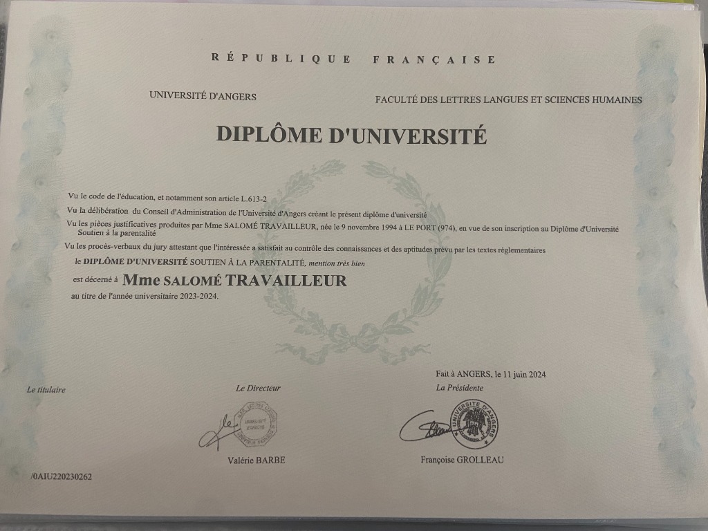 photo diplome Travailleur Salomé