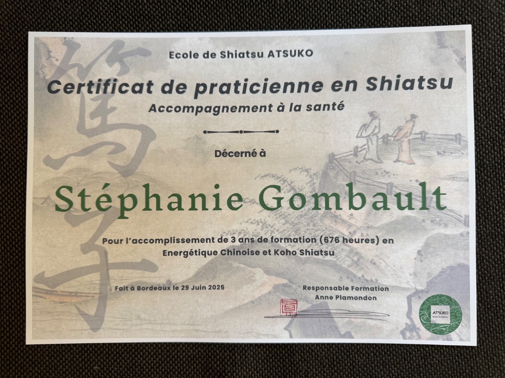 photo diplome Japan Shiatsu 